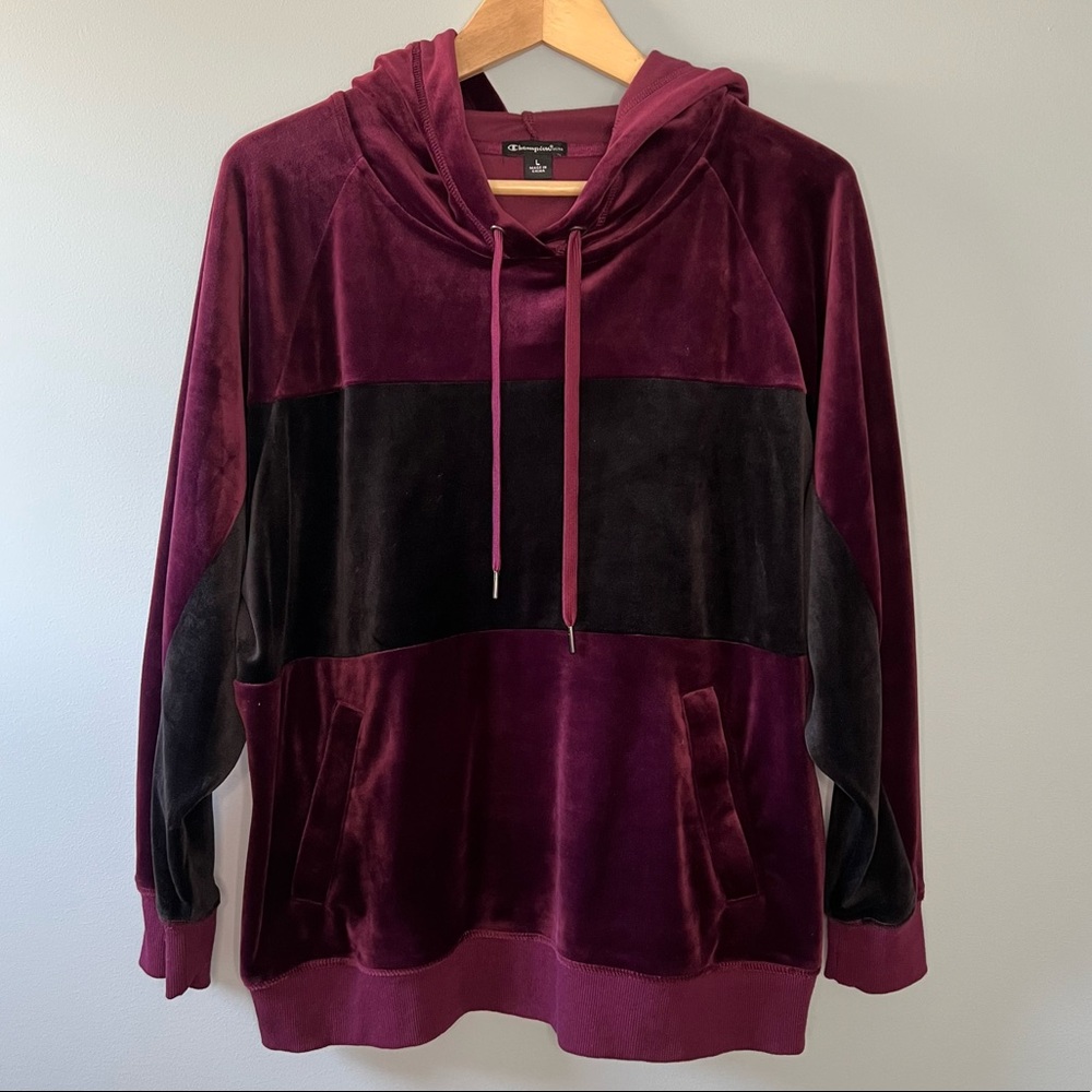 Plum and Black Champion Velvet Hoodie